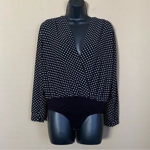Boohoo Black Polka Dot Long Sleeve Surplice Bodysuit
